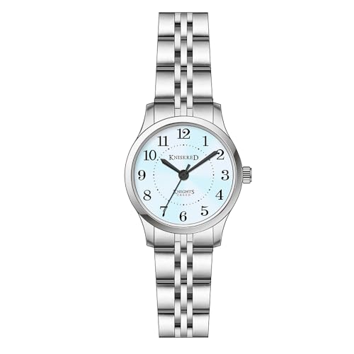 KNISKRED Montre Facile à Lire pour Femmes avec Bande en Acier Inoxydable Solide Montre à Robe pour Dames Resistante à l'eau (Argent Bleu)