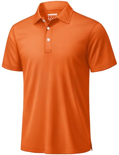 TACVASEN Mens Golf Shirt Dry Fit Mens Polo Shirts Short Sleeve Performance Golf Polos for Men with Collar Work Shirts Orange L