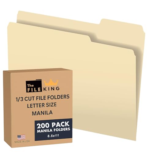 The File King 1/3 Kesilmiş Dosya Klasörleri Mektup Boyutu - 200'lü Paket | Manilla Klasörleri 8,5 x 11 | Amerikan Yapımı | Çeşitli 3 Sekmeli Renkli Manila Dosya Klasörü | Ağır Hizmet Tipi Ofis