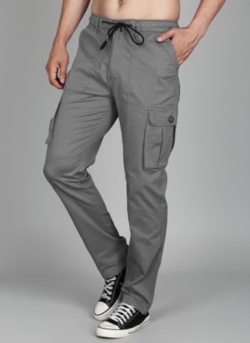 Image of Vogaan Men's Cotton Cargo Pants | Casual Trousers for Men | Comfortable Lower for Men | Breathable Pants with 6 Pockets & Drawstring Elastic Waistband