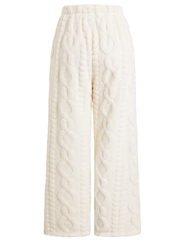Image of ZAFUL Women's Fuzzy Plush Pajama Pants Wide Leg Pj Bottoms Lounge Pants | Soft Fluffy Sleep Pants Drawstring Elastic Waist Teddy Pjs for Women No Pockets