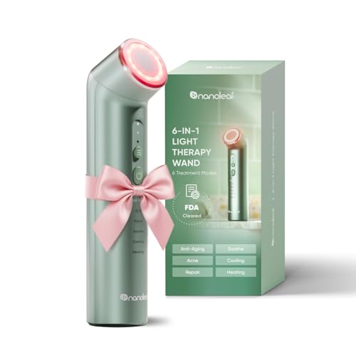 Nanoleaf 6-in-1 Gesichtsmassagegerät Multitasking Lichttherapie Modi kombiniert Rotlicht + NIR/Blaulicht Kühlung Heizung or Vibration Tragbar elektrisches LED Red Light Therapy Wand für Face Hals