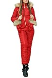 Womens One Pieces Thick Fur Hooded Ski Suits Jumpsuits Coveralls Winter Warm Outdoor Snowsuits for...
