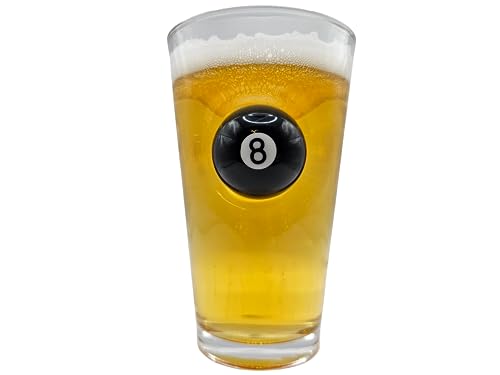 Solo Pro Pool Beer Glass Pint Glass with Embedded Mini 8 Ball Pool Ball Pool Gifts, Transparent, 10 cm x 16 cm