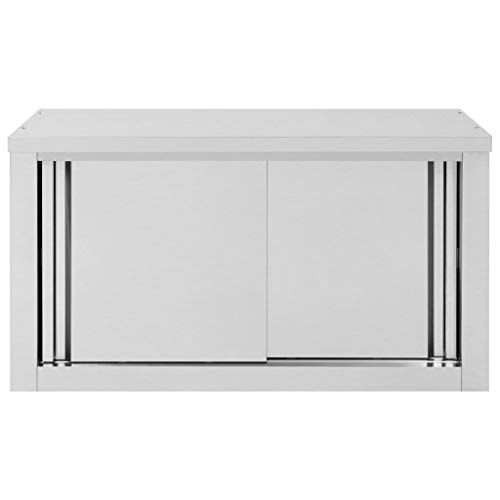 Tidyard Armoire de Cuisine à Portes Coulissantes 90x40x50 cm INOX - Armoire Murale pour Vaisselle - Argenté - Moderne - Résistant à la Corrosion et Facile...