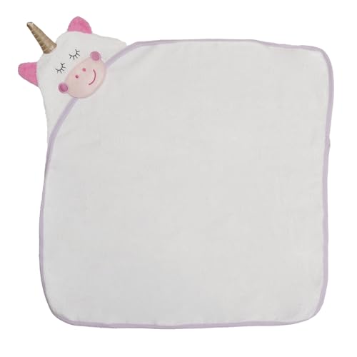 Image of EVERYDAY KIDS Hooded Baby Toddler Bath Towel for Girls - 3D White Unicorn Towel with Horn; Soft and Absorbent Terry Cloth Hooded Towel for Young Kids; Baby Girl Bath Essential