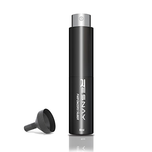 Preisvergleich Produktbild Resnay Parfümzerstäuber / Taschenzerstäuber 8ml, nachfüllbar, inklusive Trichter - Ideal für Reisen (Schwarz)