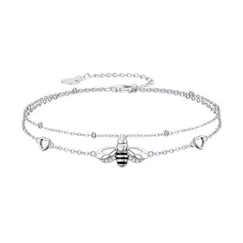 Image of 925 Sterling Silver Layered Ankle Bracelets for Women Jewelry Gifts | 925 Sterling Silver Layered Sea Turtles /Elephant /Wave Anklet Animal Bracelet Summer Ocean Beach Jewelry Gifts for Women