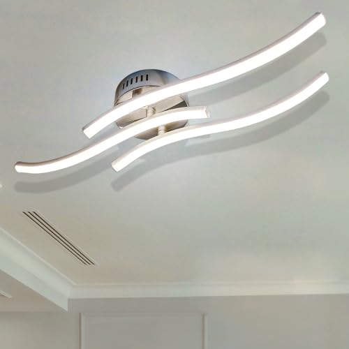 Sweier Lámpara de Techo LED Moderna 22W 2200LM, 3 Luces Blanco Frío 6000K, Plafón para Dormitorio, Salón, Cocina o Comedor - Marco Plata, Ahorro Energético