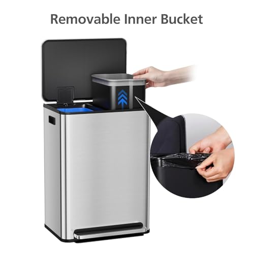 Caneca de basura dual de acero inoxidable 60L miniatura 5