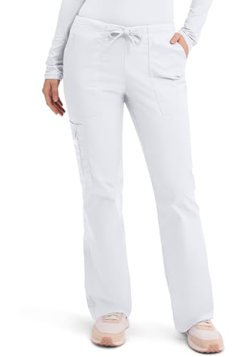 Scrubs for Women Workwear Core Stretch Drawstring Cargo Scrub Pants 4044P, XL Petite, White