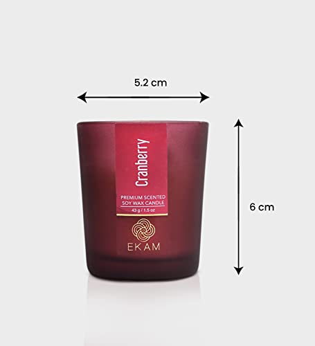 Image of EKAM Cranberry Votive Soy Wax Scented Candle, 40 Grams, 10 Hours Burn Time| Long Lasting Premium Candles | Ideal for Home Decor | Gifting & Aromatherapy (Pack of 12)