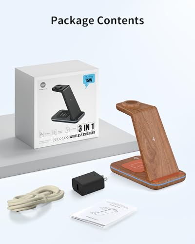 Image of JoyGeek 3 in 1 Charging Station for Apple Devices, Wireless Charger Stand for iPhone 17 /16 /15 /14 /13 /12 /11 /SE /X Pro Max Plus - Apple Watch 11 /10 /9 /Ultra 2 /8 /SE /7 /6 /5 - AirPods Pro 2 /3 /2