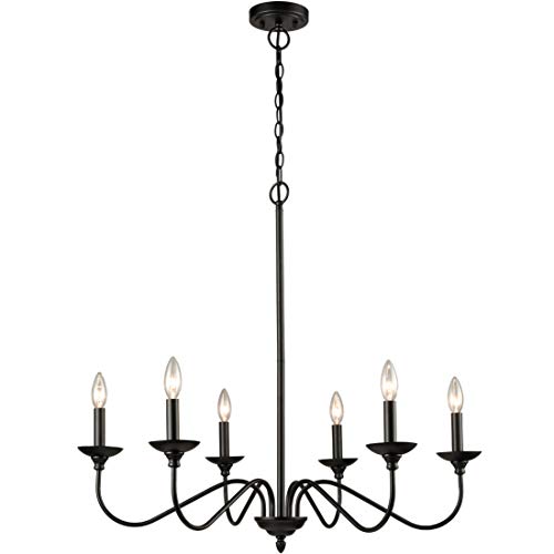 Jeenkae Modern Farmhouse Black Dining Room Chandeliers Wrought Iron Candle Chandelier, 6-Light #TOP7