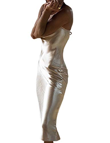 xxxiticat Women's Sleeveless Spaghetti Strap Satin Dress Cocktail Beach Evening Party Cowl Neck Back Tie Up Maxi Dresses2