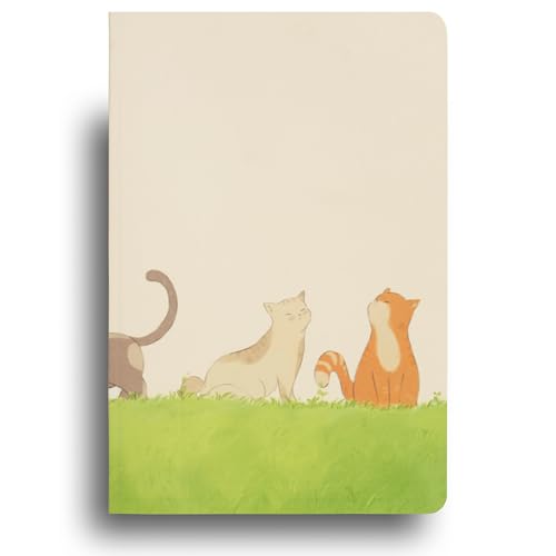 Image of Aesthetic Notebook Journal - A5, Unruled, 100 GSM | For Drawing, Journaling, Note-taking, Writing, sketching & designing | Lawn Meower- Cat themed Original Art Cover | Soft bound- 144 Pages