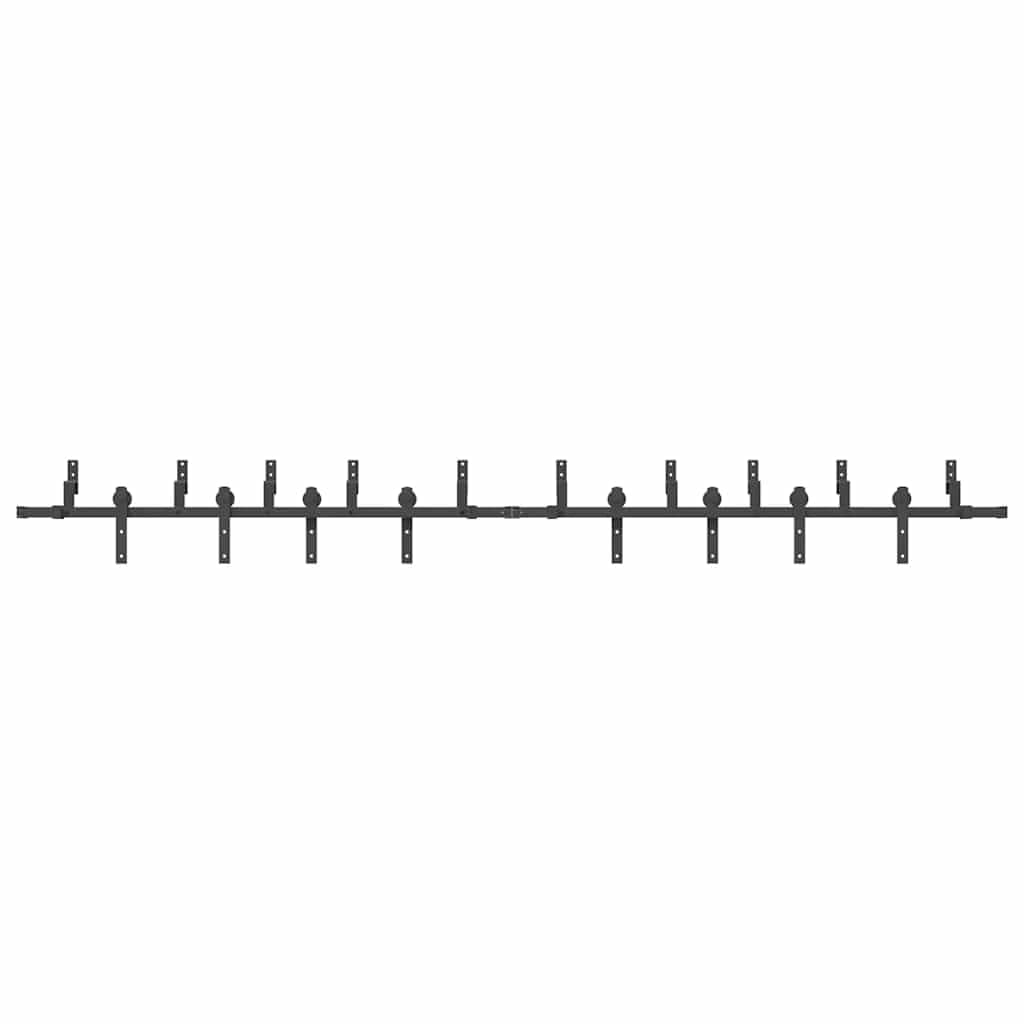 Juego de herrajes para puerta corredera de 366 cm de acero con recubrimiento en polvo negro con riel para puerta, ruedas y soporte de derivación para puertas de granero, armarios, despensas