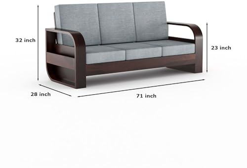 Image of Sheesham Wood 5-Seater Sofa Set - Solid Wood Furniture with Walnut Finish & Grey 40-Density Cushions | Wooden Sofa for Living Room & Home Office