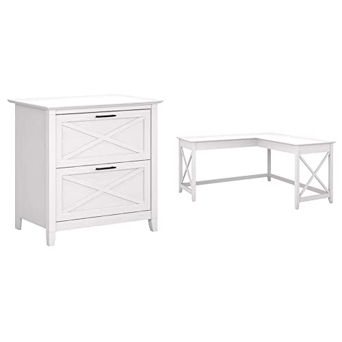 Bush Key West 2 Drawer Lateral File Cabinet, 1, Pure White Oak & Furniture Key West Modern Farmhouse Writing Desk For Home Office, 60W, Pure White Oak #TOP25