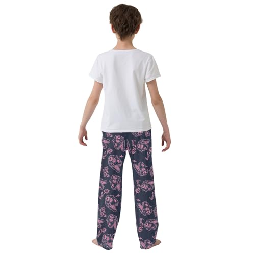 ZZXXB Pink Dinosaur Boys Long Pants Soft Trousers Elastic Waist Kids Lounge Bottoms with Pockets S-XL3