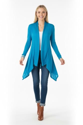 Image of ToBeInStyle Womens Open Front Long Sleeve Lightweight Asymmetrical Draped Cardigan with Side Pockets