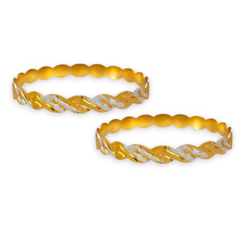 Image of ACCESSHER Traditional Gold-Tone Kada Bangles Set | Handcrafted Textured Bangle Jewellery Set for Gift | Stylish Bracelet Bangles for Women & Girls (Set Of 2)