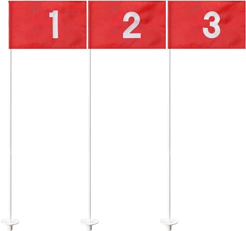 Golf Flags for Putting Green, 6 Ft Golf Flagstick, Double-Sided Golf Flag for Yard, Golf Pin Flagsticks Hole Set with 5-Section Pole and Ball Retriever, 3 Pack (Number1/2/3)