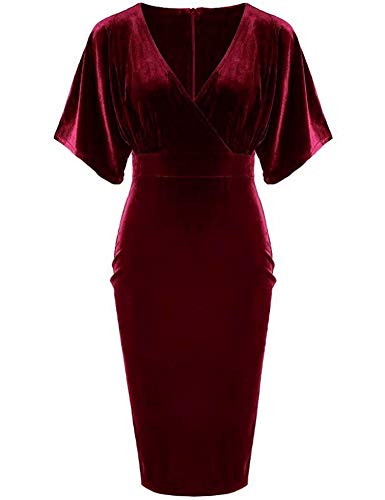 GownTown 1950s Style Butterfly Sleeve Velvet Pencil Dress