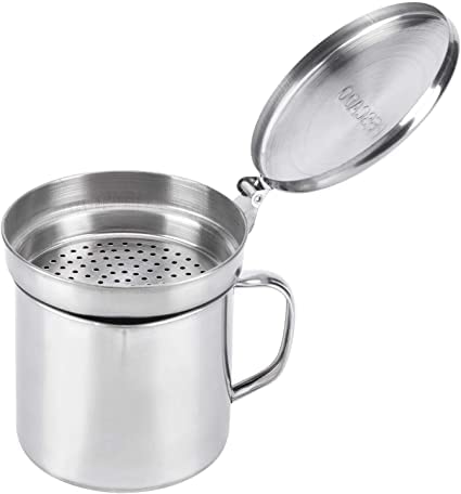 Grasera de pescado de acero inoxidable 550ml con filtro, asa y tapa, recipiente para guardar el aceite del pescado, accesorio de cocina. (550ml) Cover