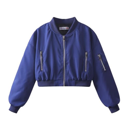 Image of WELAKEN Lightweight Multiple Pockets Zip Up Bomber Jacket for Girls Toddler & Kids II Little Girl's Casual Flight Crop Jacket