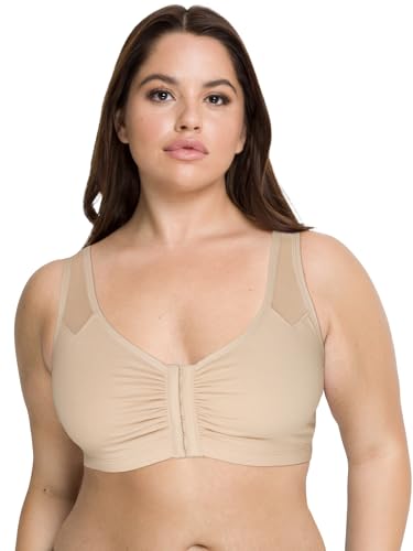 Fruit of the Loom Women's Comfort Front Close Sport Bra with Mesh Straps, Sand, 44