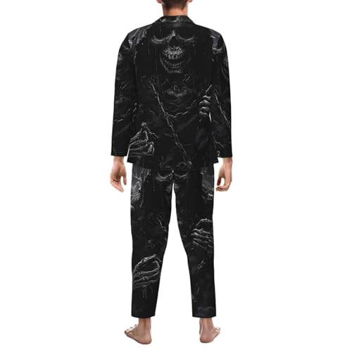 Grim Reaper With Lightning Mens Pajamas Set Button Down Sleepwear Set Long Sleeve Loungewear With Pockets2