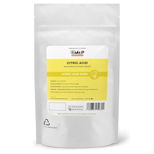 Mr.P Ingredients Citric Acid 500g Anhydrous Food Grade Gluten Free Non-GMO Halal Kosher No additives Resealable Pouche