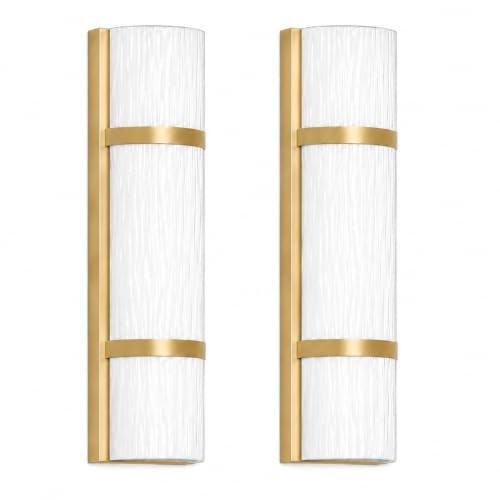 Image of Modern Bathroom Wall sconces Set of 2 - 16 Inch Bathroom Wall Light Fixture, LED Gold Wall Sconce with Artisanal White Frosted Glass, 4000K Warm Lighting for Hallway Bedroom Living Room