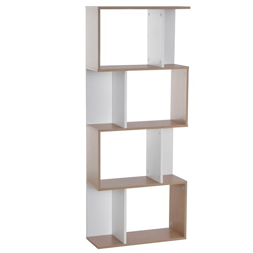 HOMCOM Bücherregal S-förmiges Standregal Lagerregal 4-stufige Vitrine mit...