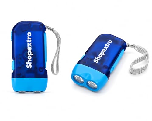 Image of Hand Crank Flashlight with Dual LED, Portable Dynamo Emergency Torch, Book Light for Kids with Wrist Strap for Reading, Camping, Travel, Study & Power Cuts, Blue (Pack of 2)