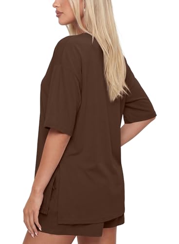 Image of Darong Women's 2 Piece Shorts Set Loungewear | oversized tshirts,crew neck top,drawstring shorts,elastic waist, side pockets,summer travel outfits