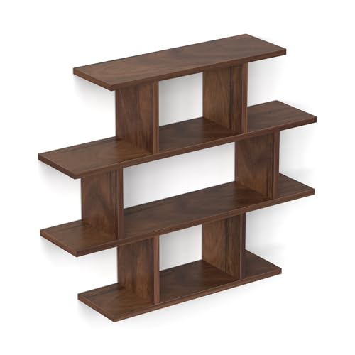 Image of BLUEWUD Senara-4 Layer Wall Mount Design Engineering Wood Bookshelf Filing Cabinet Books Rack Organizer for Decor Display for Library Living Room Study Room (Color - Brown Maple)