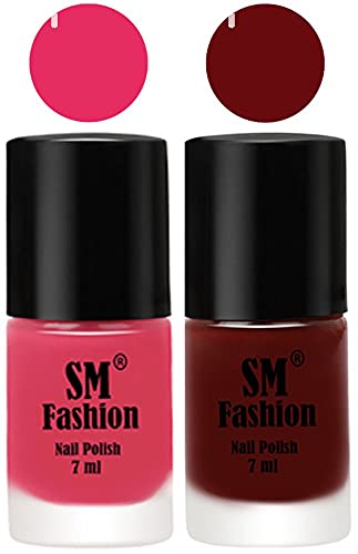 Image of Long Lasting Nail Polish | Nail Paint Combo 7 ml Each) - Set of 2 Dark Rose Pink-Wine Red