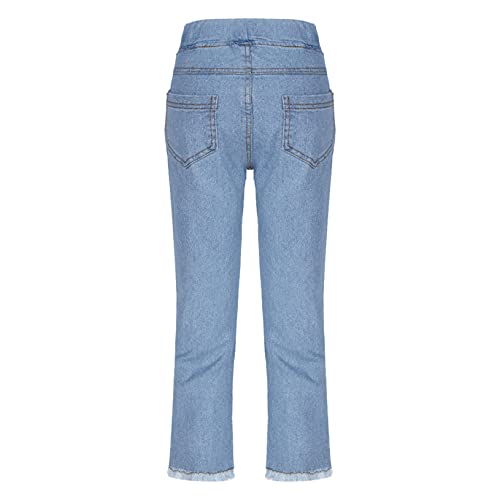 YEAHDOR Kids Girls Straight Leg Jeans Elastic Waistband Denim Pants Stretchy Trousers Streetwear2