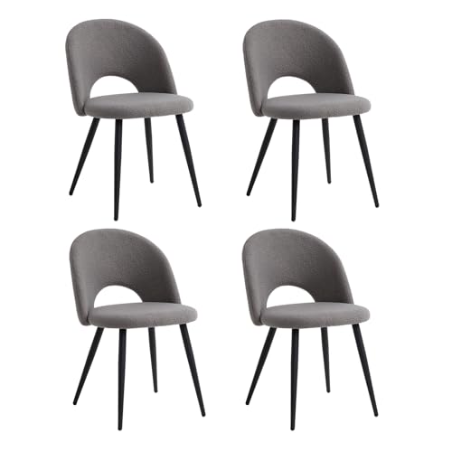 Jzgorc Juego De 4 Sillas De Comedor Teddy De Terciopelo Suave, Sillas De Cocina Con Asiento Y Reposabrazos Suaves, Patas De Metal - Gris