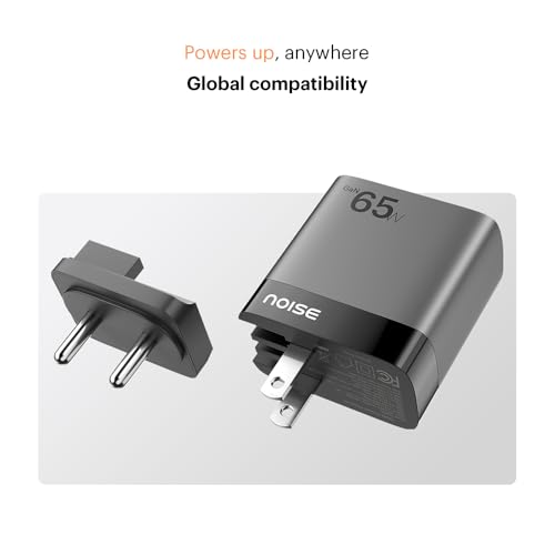 Image of Noise GaN Charger 65W + Type-C to Type-C 65W Braided Cable (1M) Combo: 3 Ports (2 USB-C Type, 1 USB-A), Super Fast Charging Adapter with PD, Supports All iPhones, Android (Black)