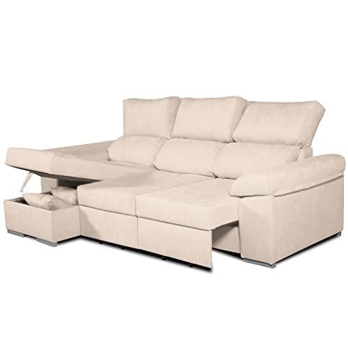 Tanuk Sofá Cama Chaiselongue Arena DARG Izquierda 3 Plaza. 235x148 CM. Tejido con Sistema ACUALINE. Asientos Extensibles y Arcón (Envío y Subida a Domicilio Incluidos)
