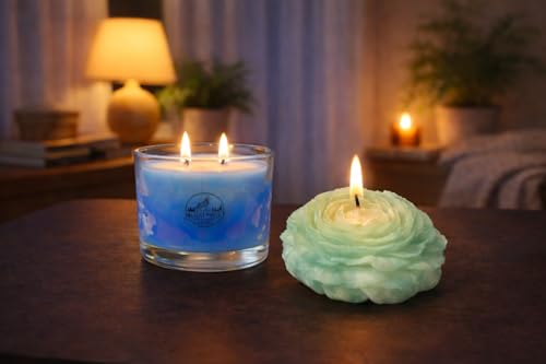 Image of Luxury Ocean Blue & Vanilla Rose Petal Candle Combo | Long-Lasting Premium Scented Gift Set | Handcrafted Soy Wax Candles