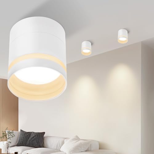 ZMH Foco de superficie LED blanco - Foco de techo acrílico blanco cálido de 5W con foco GX53 redondo pequeño plano 3000K Lámpara de techo para pasillo, salón, dormitorio