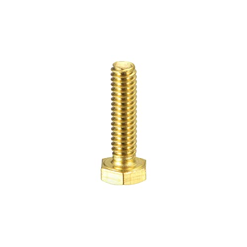 Image of uxcell Brass Hex Bolts, 1 /4-20x1 1pcs Fully Thread Grade 4.8 Solid Brass Hexagon Head Bolt Machine Screws for Machinery