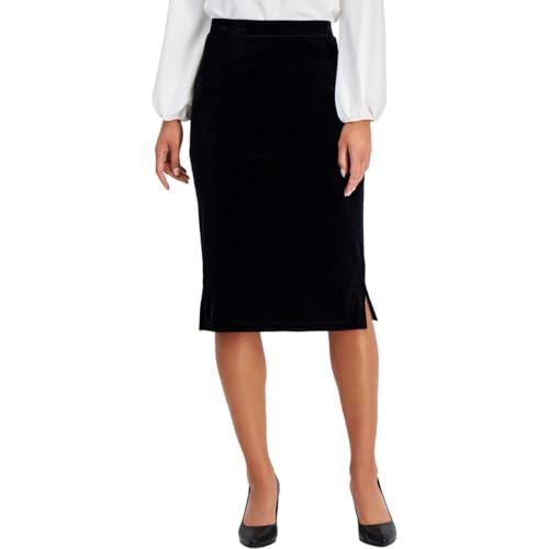 Kasper Women's Pull ON Velour MIDI Slim Skirt W/Side S, Black