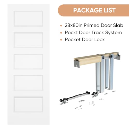 Image of BARNSMITH 28in x 80in 5-Panel White Paintable Sliding Pocket Door