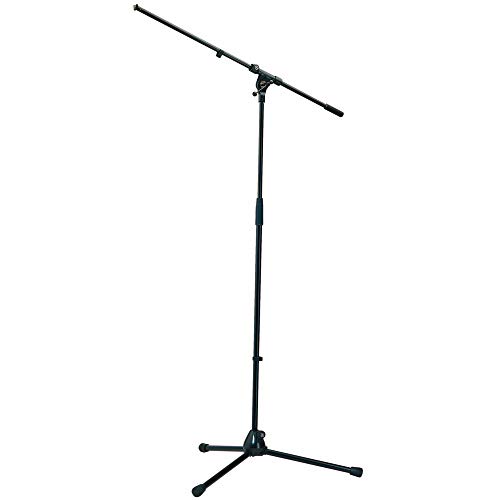 König & Meyer 21020.500.55 - Tripod Microphone Stand with Fixed Length Boom Arm - Professional Grade for All Musicians - Heavy Duty Folding Leg Base - German Made - Black