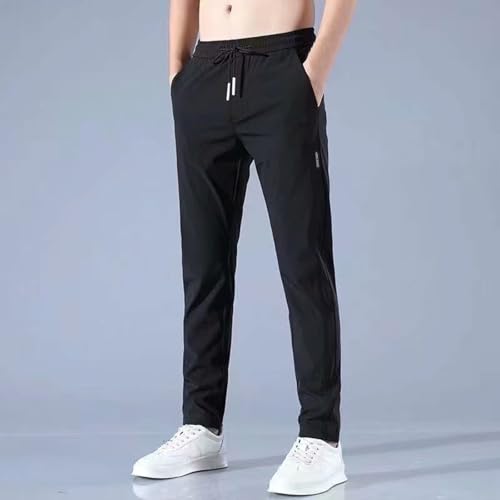 Men Summer Ice Silk Casual Joggers, Solid Color Basic Outdoor Hiking Travel Sweatpants Drawstring Elastic Pockets Pants2